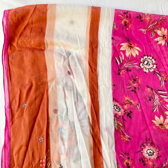 Ann Taylor Floral Flower Wrap Scarf Shawl Pink Orange Paisley Indian Lotus NWT - Picture 10 of 12